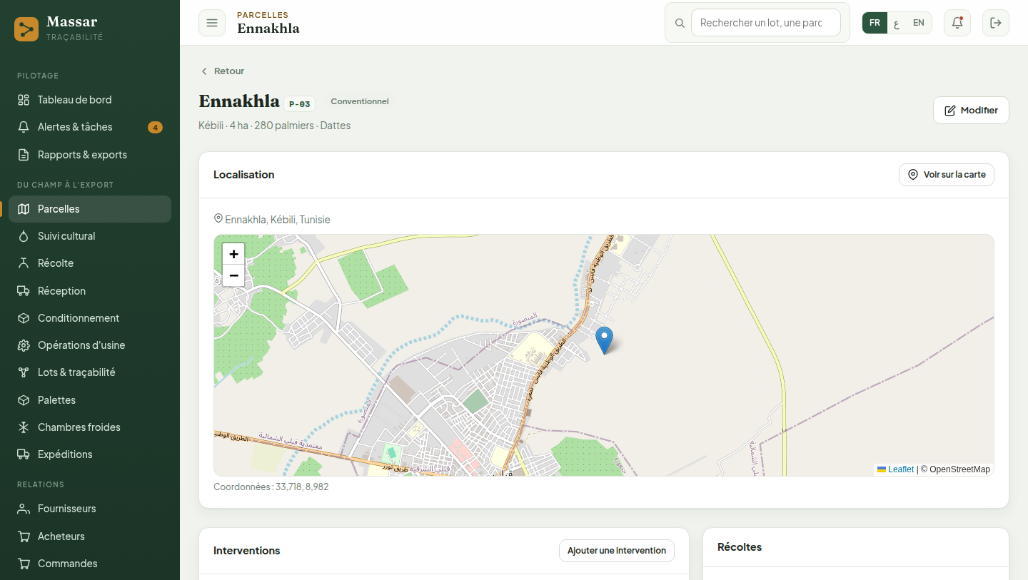 Détail d'une parcelle avec carte
